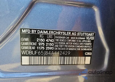 2004 Mercedes-Benz E 320 z USA, uszkodzony, nr VIN WDBUF65J84A442429